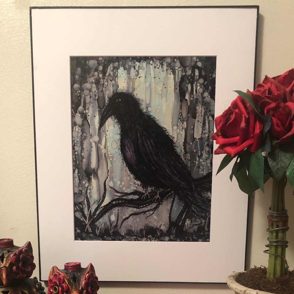 Raven Print 11"x14" Alcohol Ink Wall Art Painting